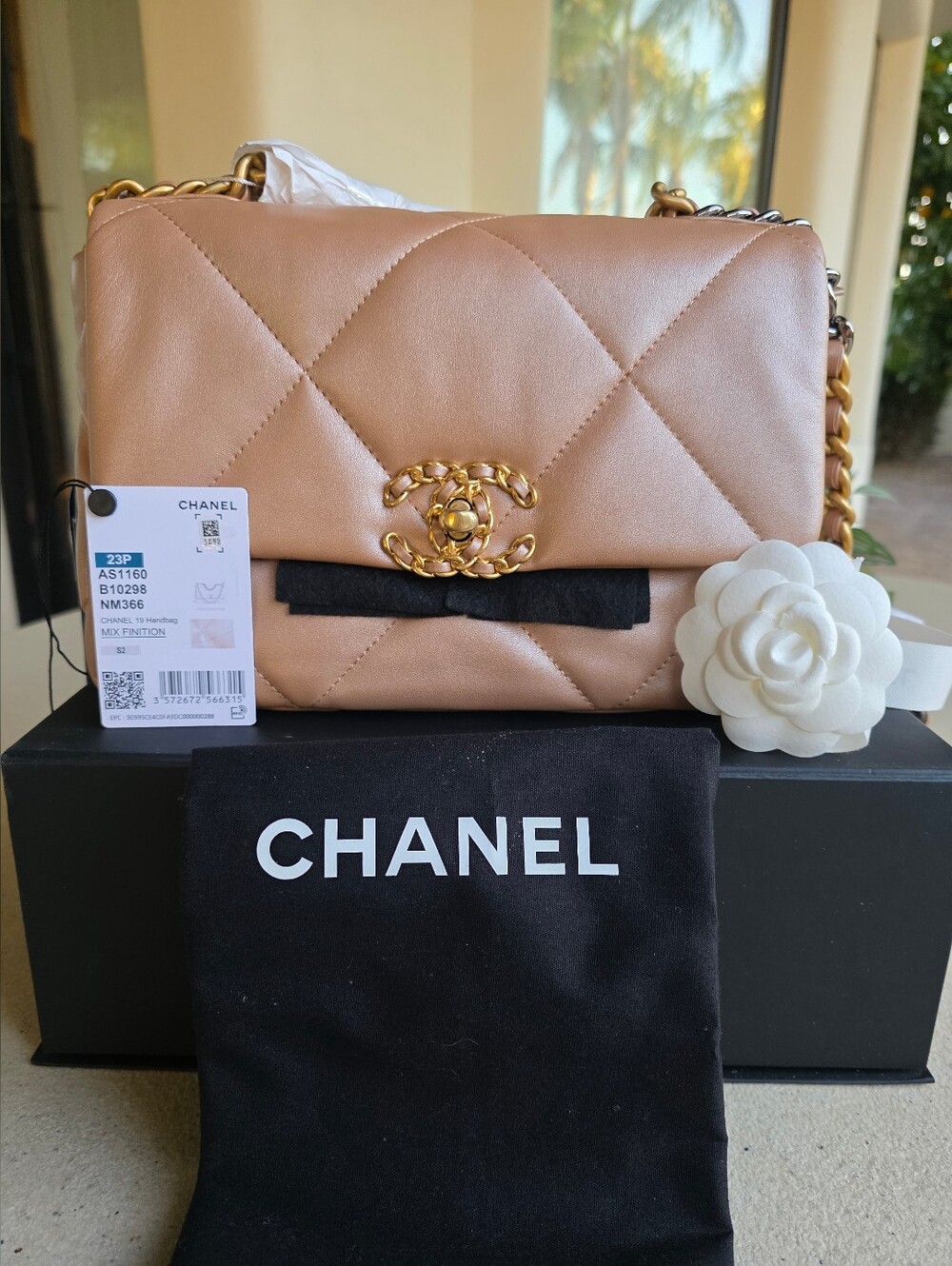 CHANEL 19 Small Flap Bag Dark Beige/Caramel with Gold Hardware